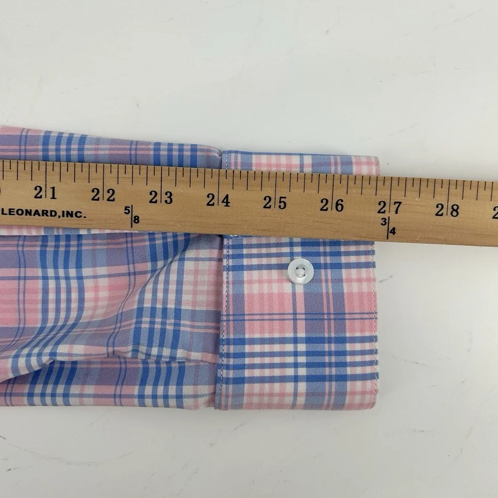 Mizzen+ Main‎ Shirt XL Trim Fit Pink Blue Plaid Stretch Performance USA Made